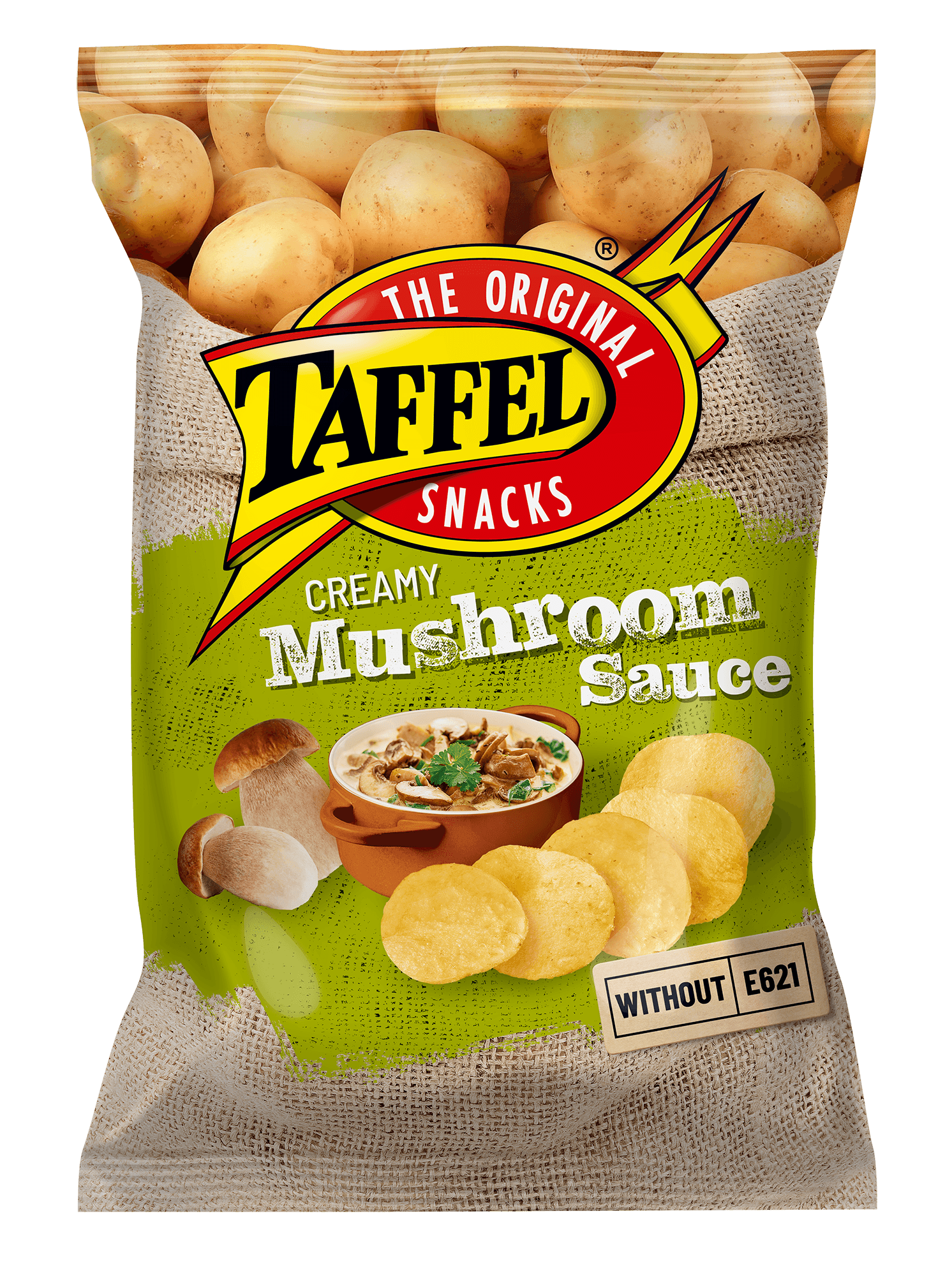 Potato chips with creamy mushroom sauce flavour