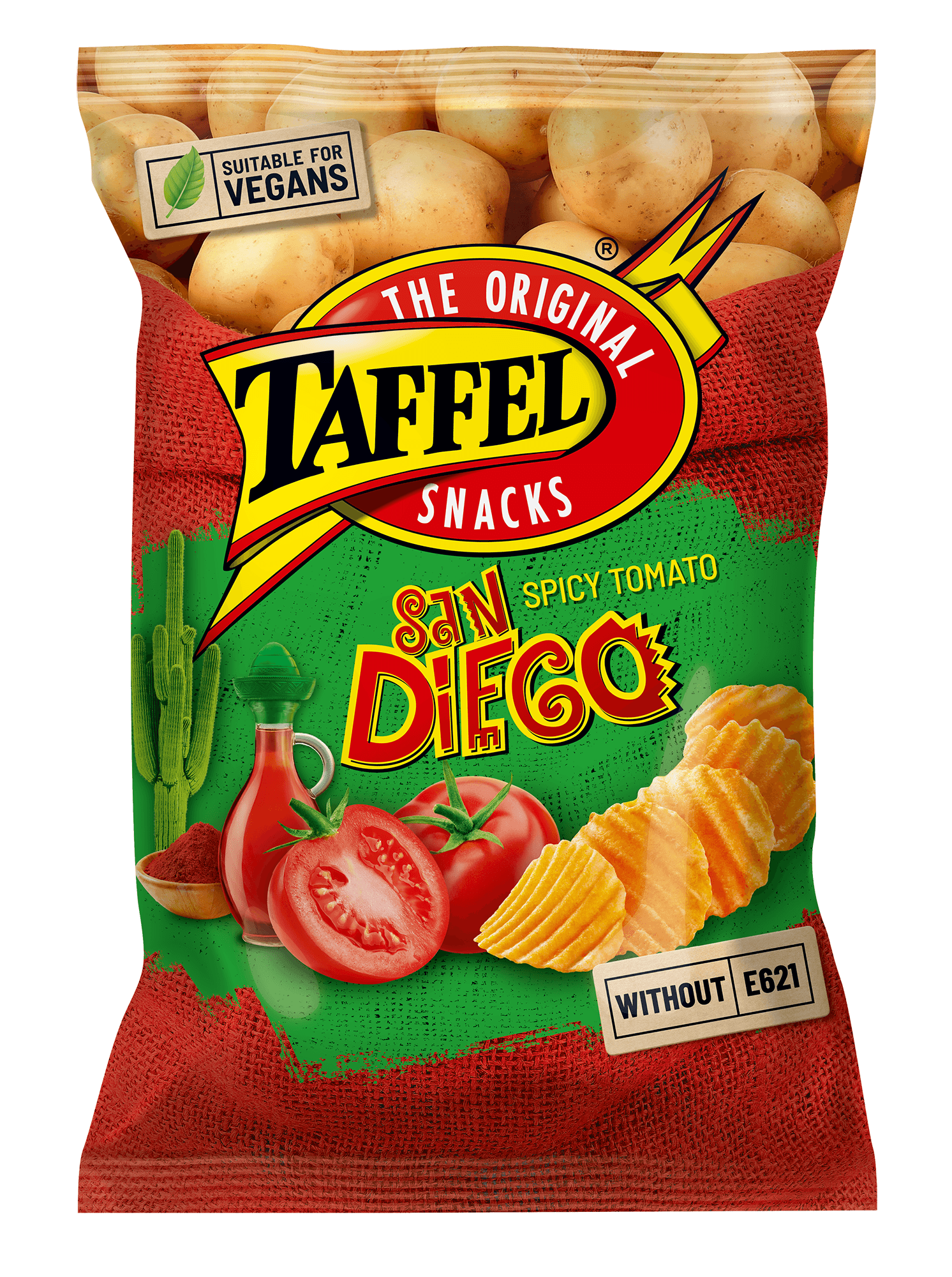 Potato chips San Diego with spicy tomato flavour