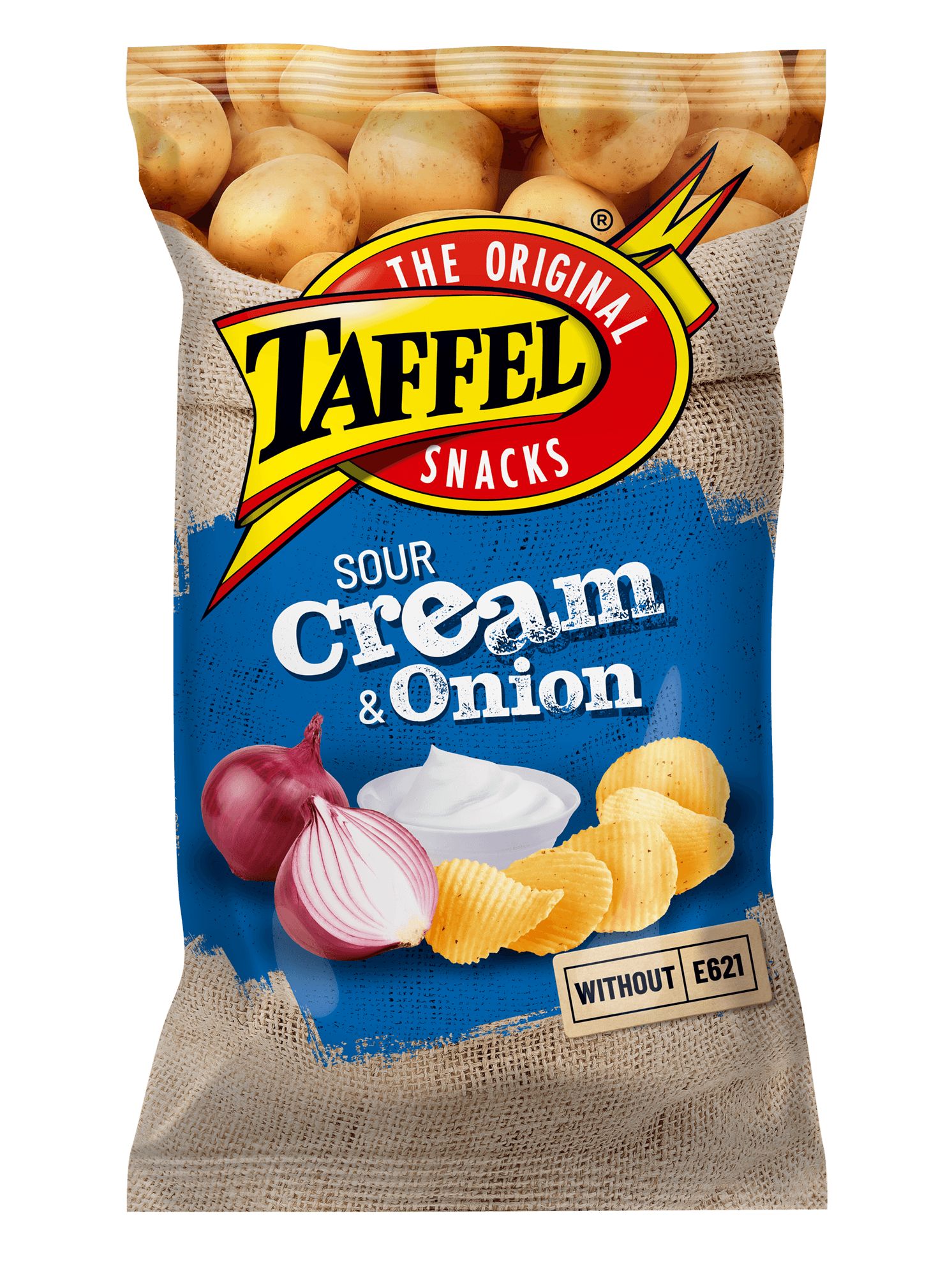 Potato chips with sour cream and onion flavour