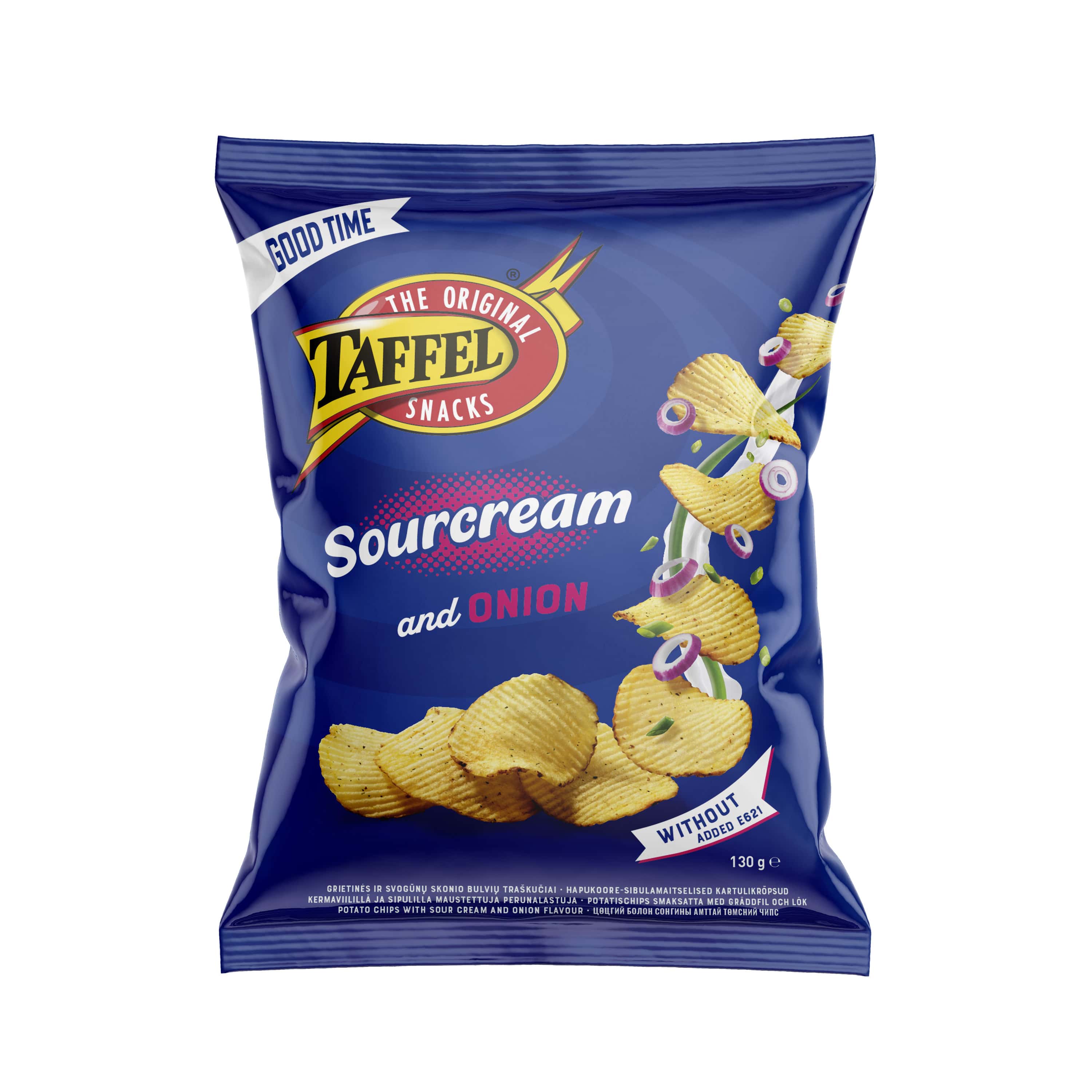 Potato chips with sour cream and onion flavour